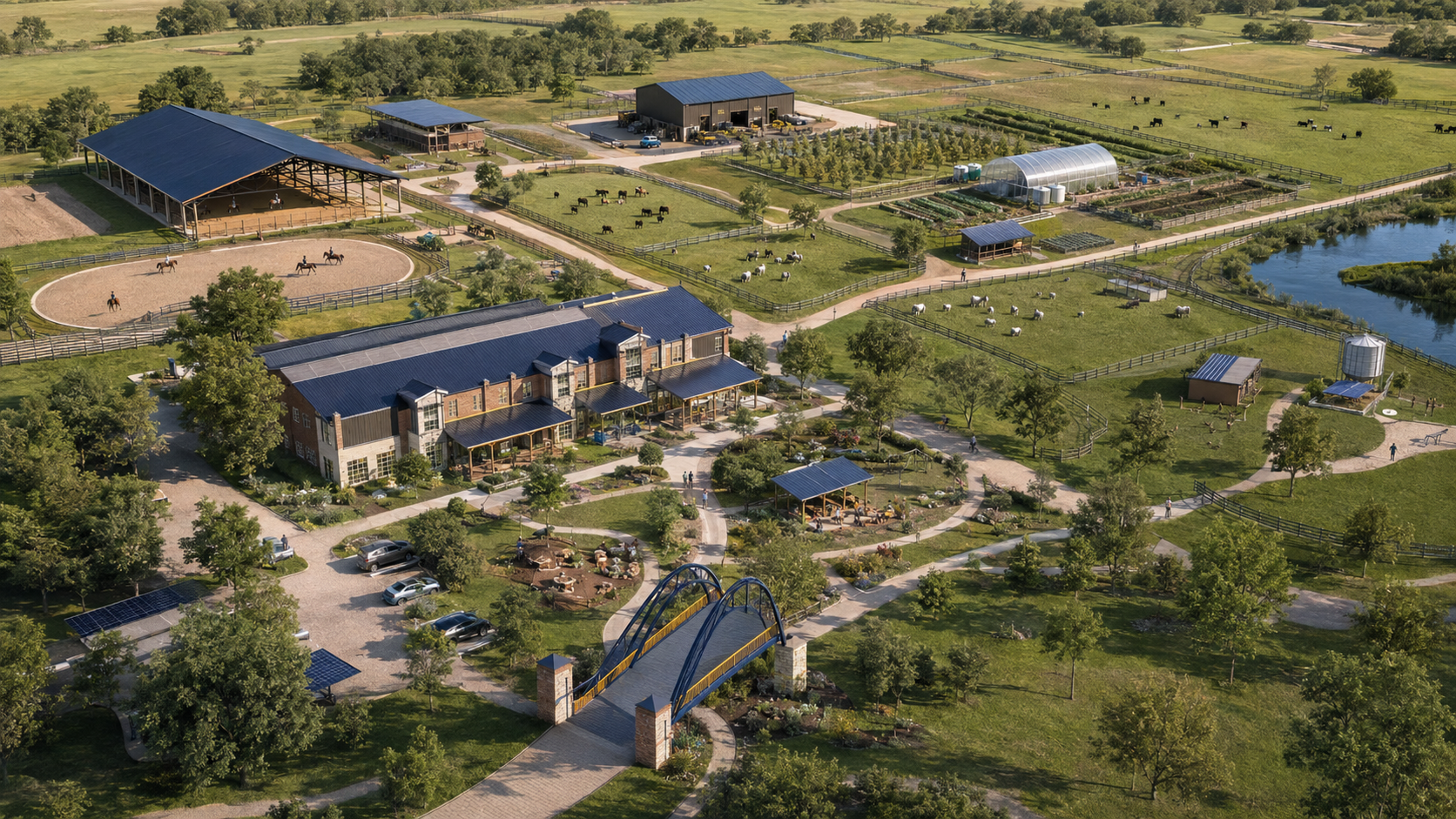 PCB Agriculture Campus — aerial rendering of the Phase III agriculture and sustainability campus